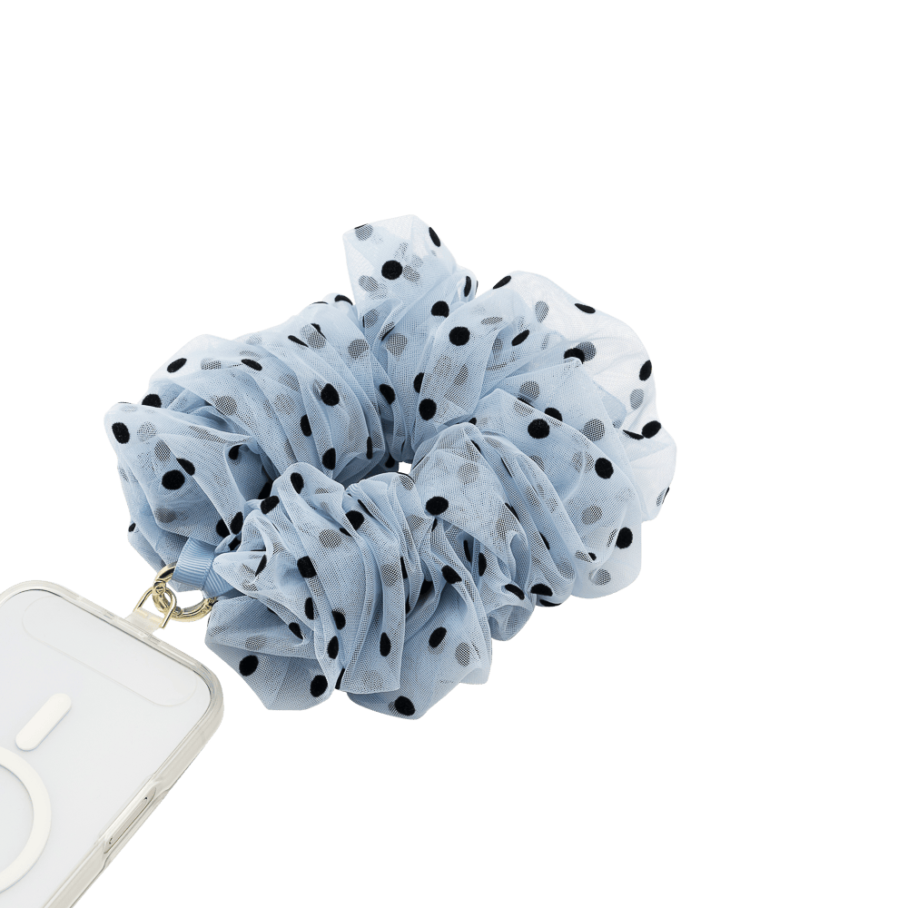 Polka Dot Tulle Blue Scrunchie — Phone Wristlet - US 43067