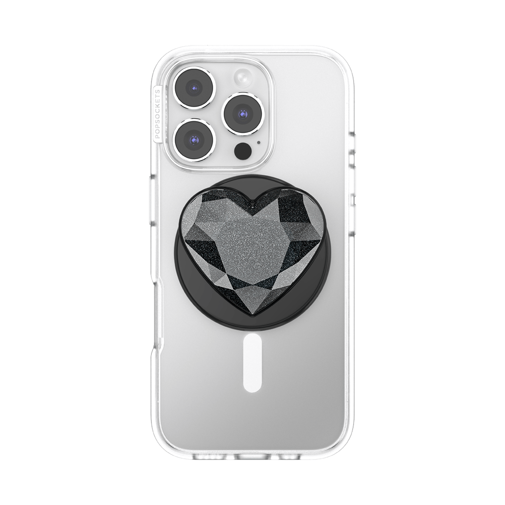 Crystal Heart Black Glitter —  MagSafe PopGrip - US 71004