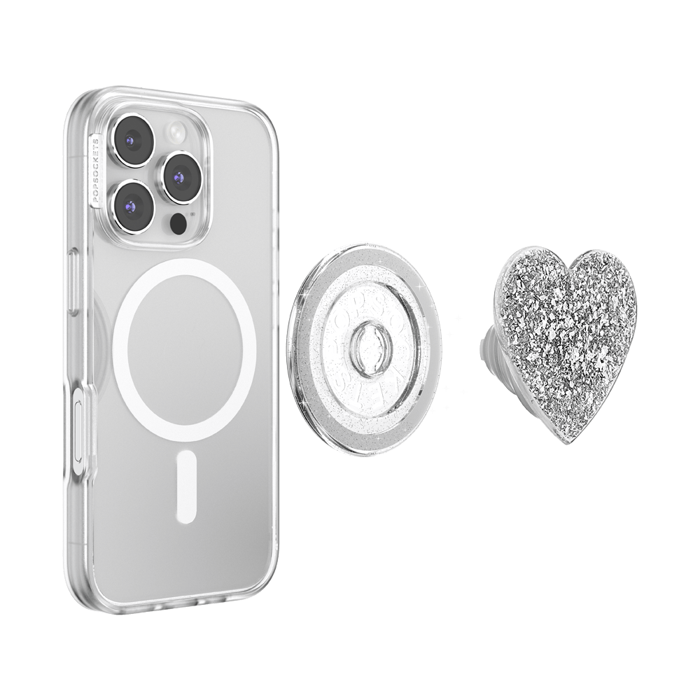 Confetti Heart Silver Sizzle — MagSafe PopGrip - US 48743